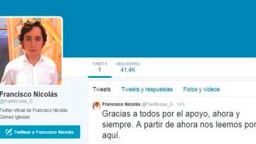 Francisco Nicolás estrena perfil en Twitter con más de 40.000 seguidores