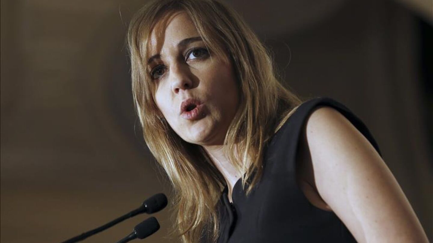 Tania S&aacute;nchez, durante un desayuno informativo