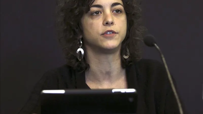 Tania González, durante su comparecencia tras la reunion del consejo de dirección de Podemos Tania González, durante su comparecencia tras la reunion del consejo de dirección de Podemos