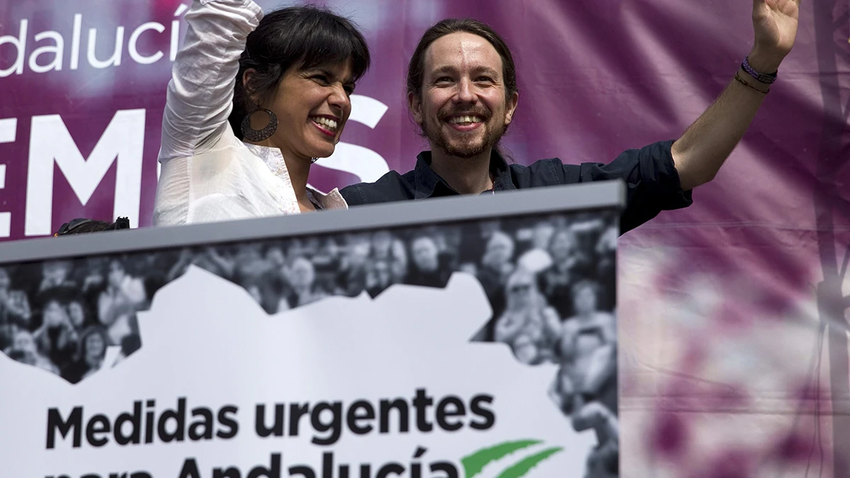 Pablo Iglesias y Teresa Rodríguez en un acto de campaña en Málaga