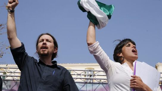 Pablo Iglesias y Teresa Rodr&iacute;guez en M&aacute;laga