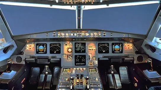 Fotografía que muestra la cabina de un Airbus Fotografía que muestra la cabina de un Airbus