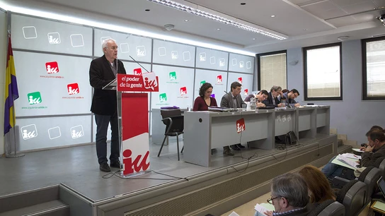 Cayo Lara, durante su intervención en la reunión celebrada en Madrid de la Presidencia federal Cayo Lara, durante su intervención en la reunión celebrada en Madrid de la Presidencia federal