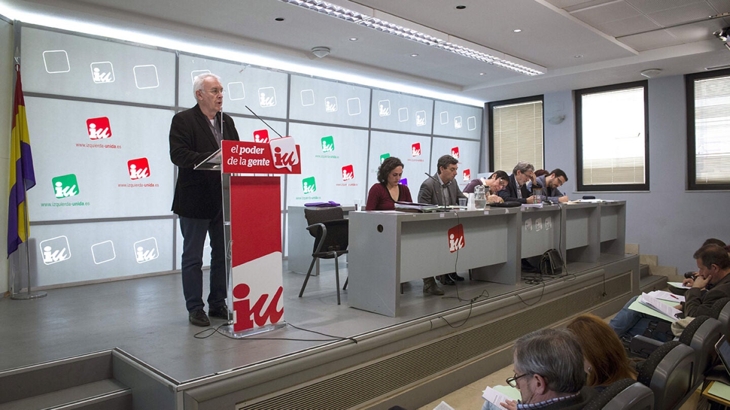 Cayo Lara, durante su intervenci&oacute;n en la reuni&oacute;n celebrada en Madrid de la Presidencia federal