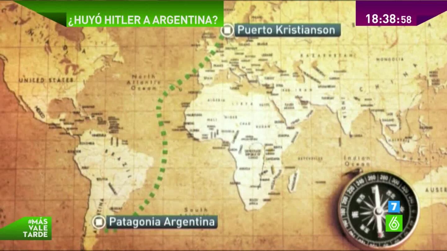 Ruta que habr&iacute;a seguido Hitler en su posible huida a Argentina