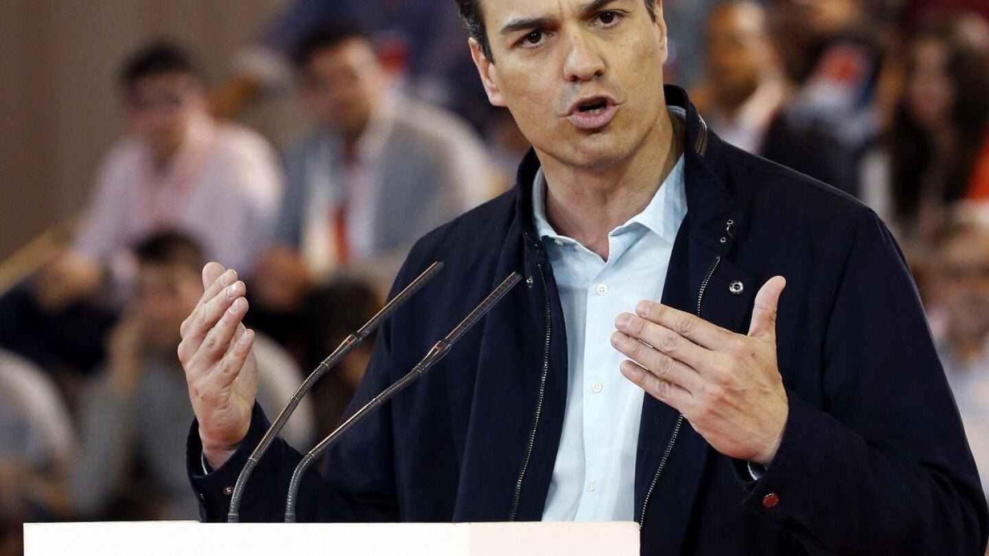 Pedro S&aacute;nchez, durante su intervenci&oacute;n en la clausura de la conferencia municipal del PSOE en Madrid