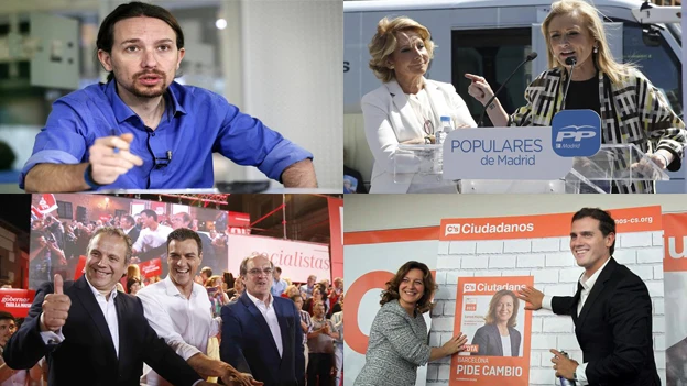 Podemos, PP, PSOE y Ciudadanos en el inicio de campaña