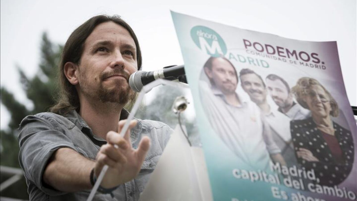 Pablo Iglesias en un mitin en apoyo de Manuel Carmena
