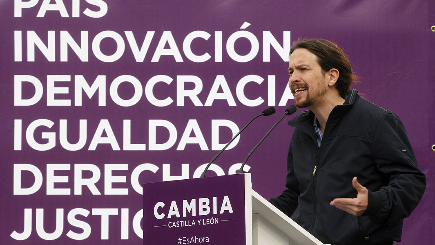 Pablo Iglesias durante un acto electoral en Zamora 