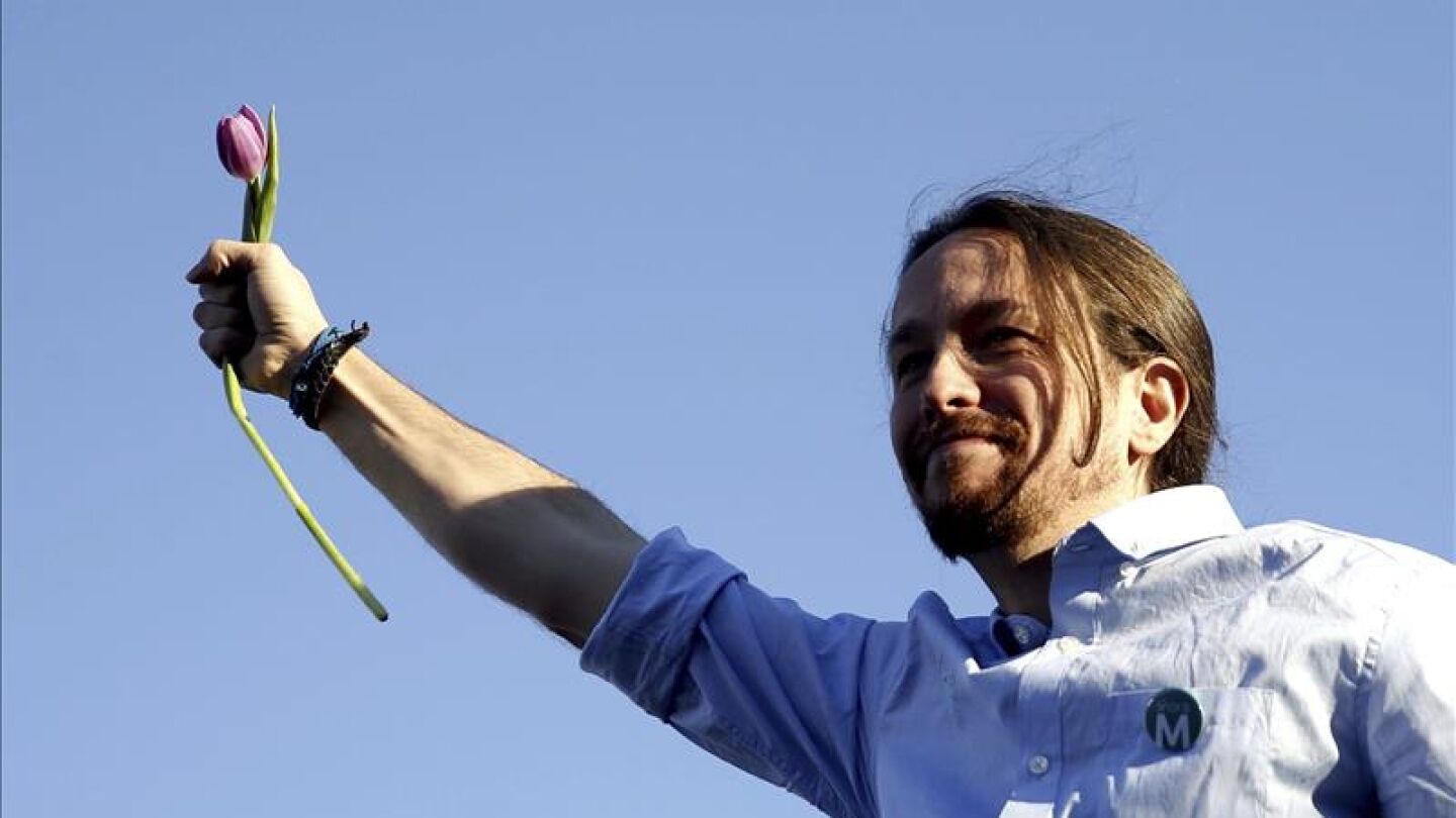 El l&iacute;der de Podemos, Pablo Iglesias, en el mitin de cierre de campa&ntilde;a