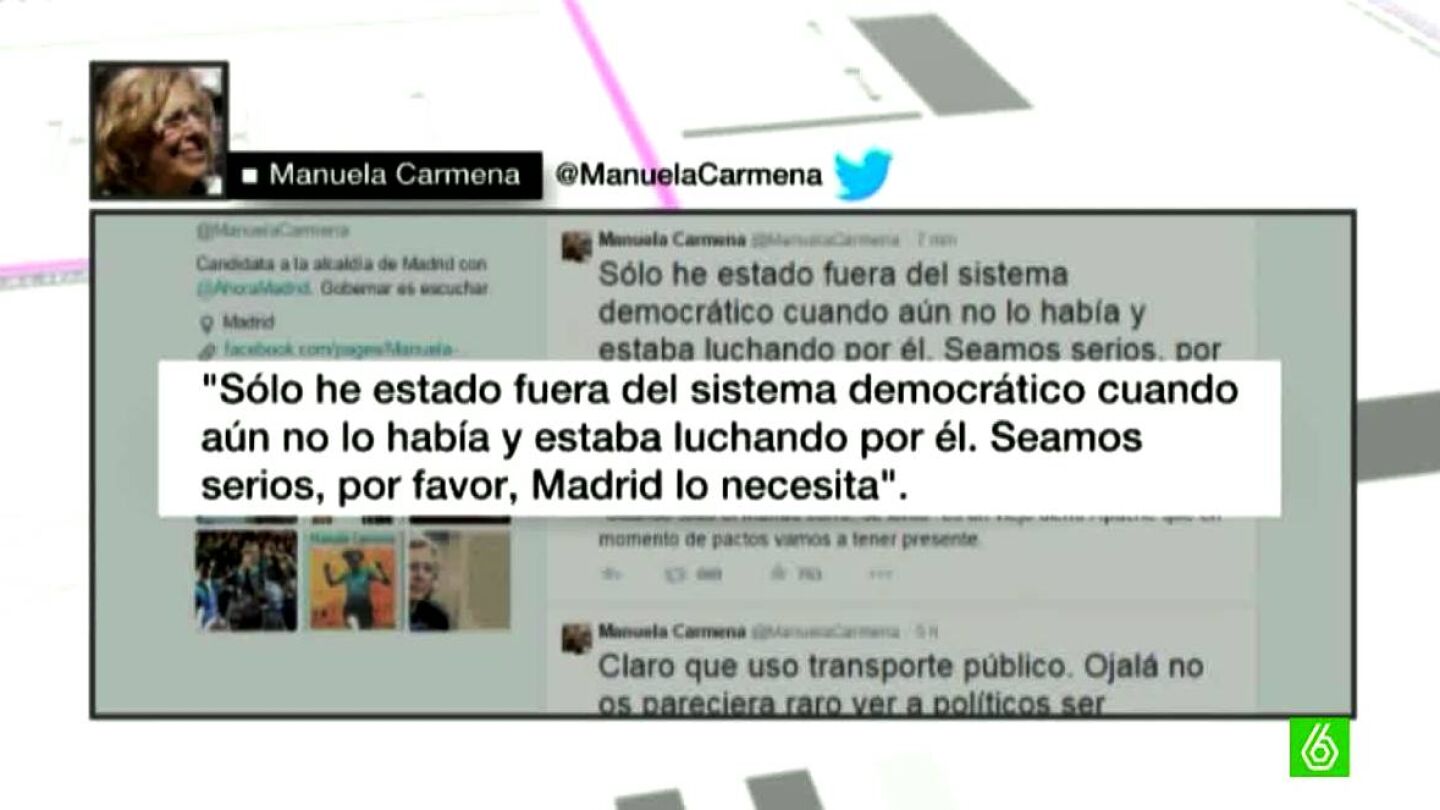 Manuela Carmena responde a Aguirre en Twitter