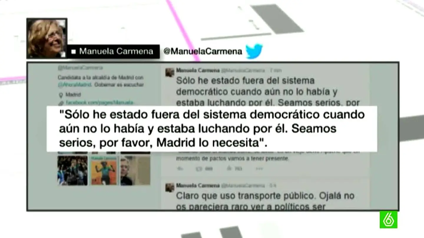 Manuela Carmena responde a Aguirre en Twitter Manuela Carmena responde a Aguirre en Twitter