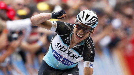 Tony Martin celebra el triunfo de la cuarta etapa del Tour