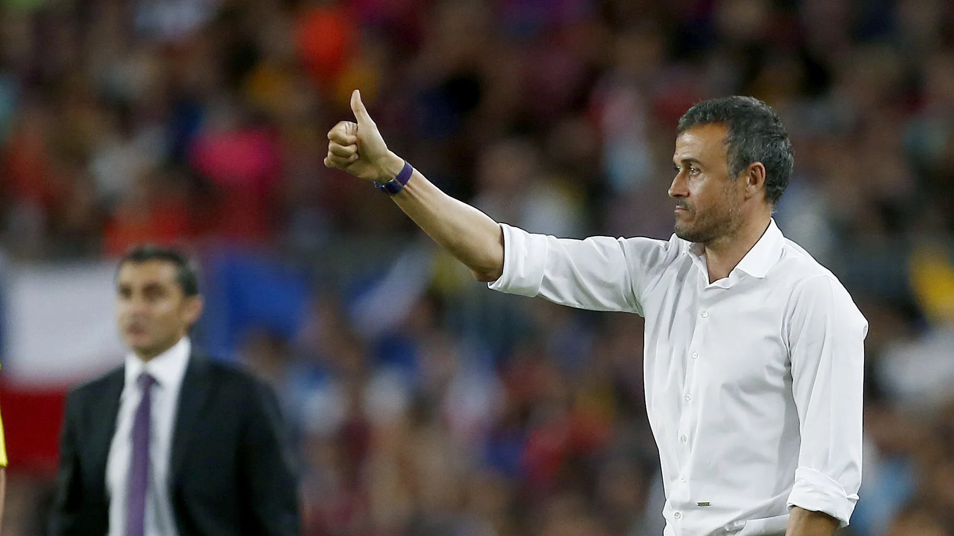   El entrenador del FC Barcelona, Luis Enrique, y el del Athletic Club, Ernesto Valverde