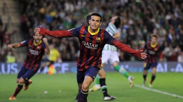Pedro celebra un gol con el FC Barcelona