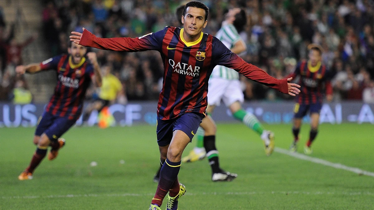 Pedro celebra un gol con el FC Barcelona