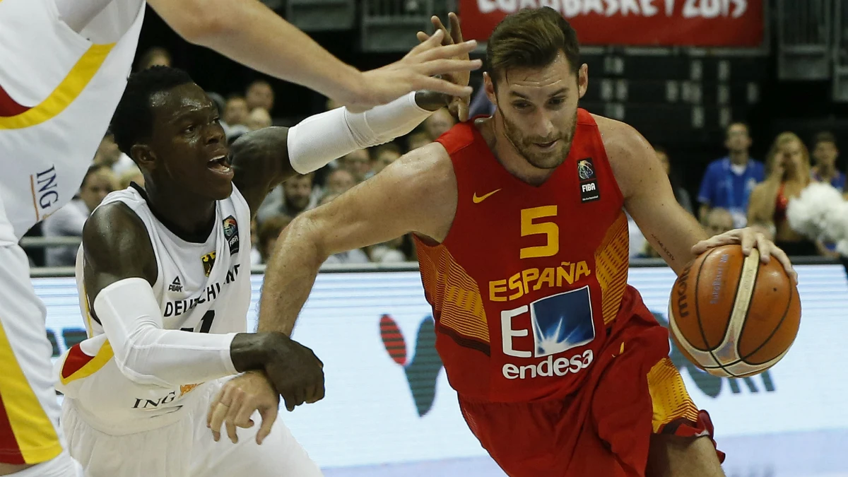 Rudy Fernández en un partido de la Selección Española contra Alemania