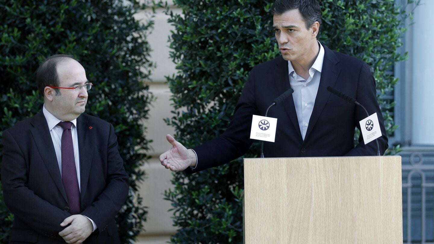 El l&iacute;der del PSOE, Pedro S&aacute;nchez, y el primer secretario del PSC, Miquel Iceta
