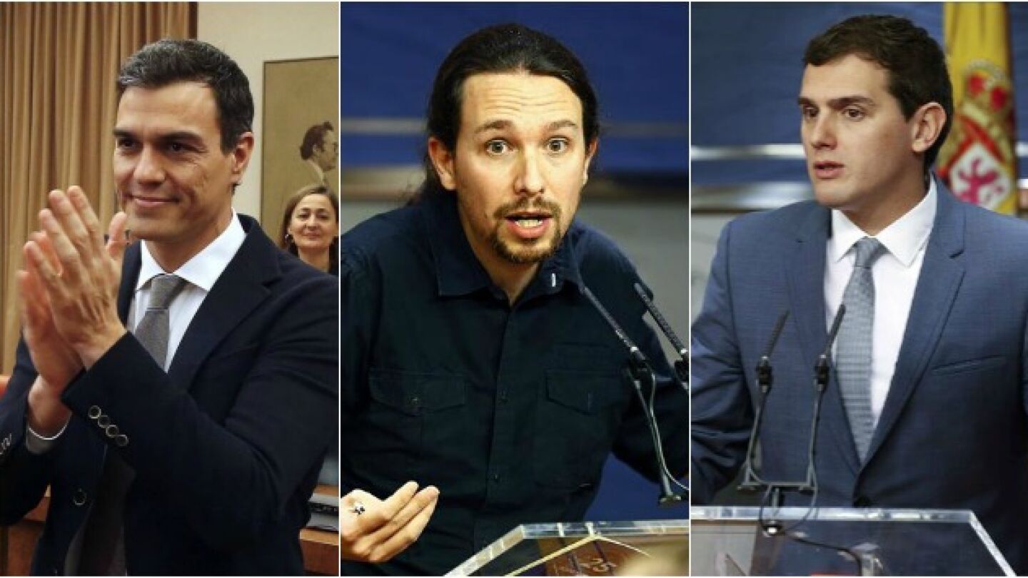Pedro S&aacute;nchez, Pablo Iglesias y Albert Rivera