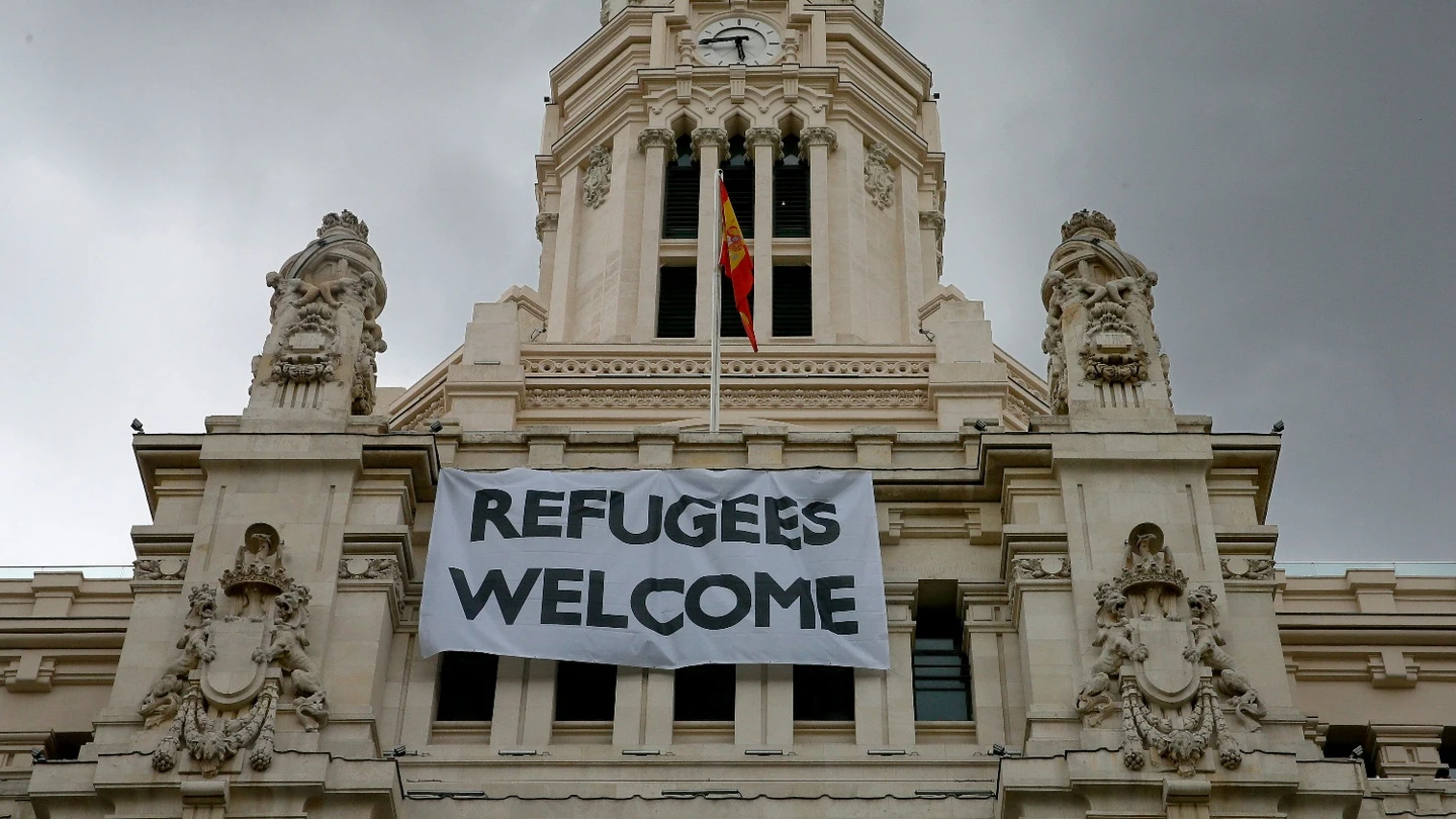 Pancarta refugiados en Madrid Pancarta refugiados en Madrid