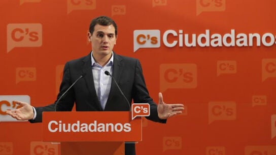 Albert Rivera, l&iacute;der de Ciudadanos, en rueda de prensa