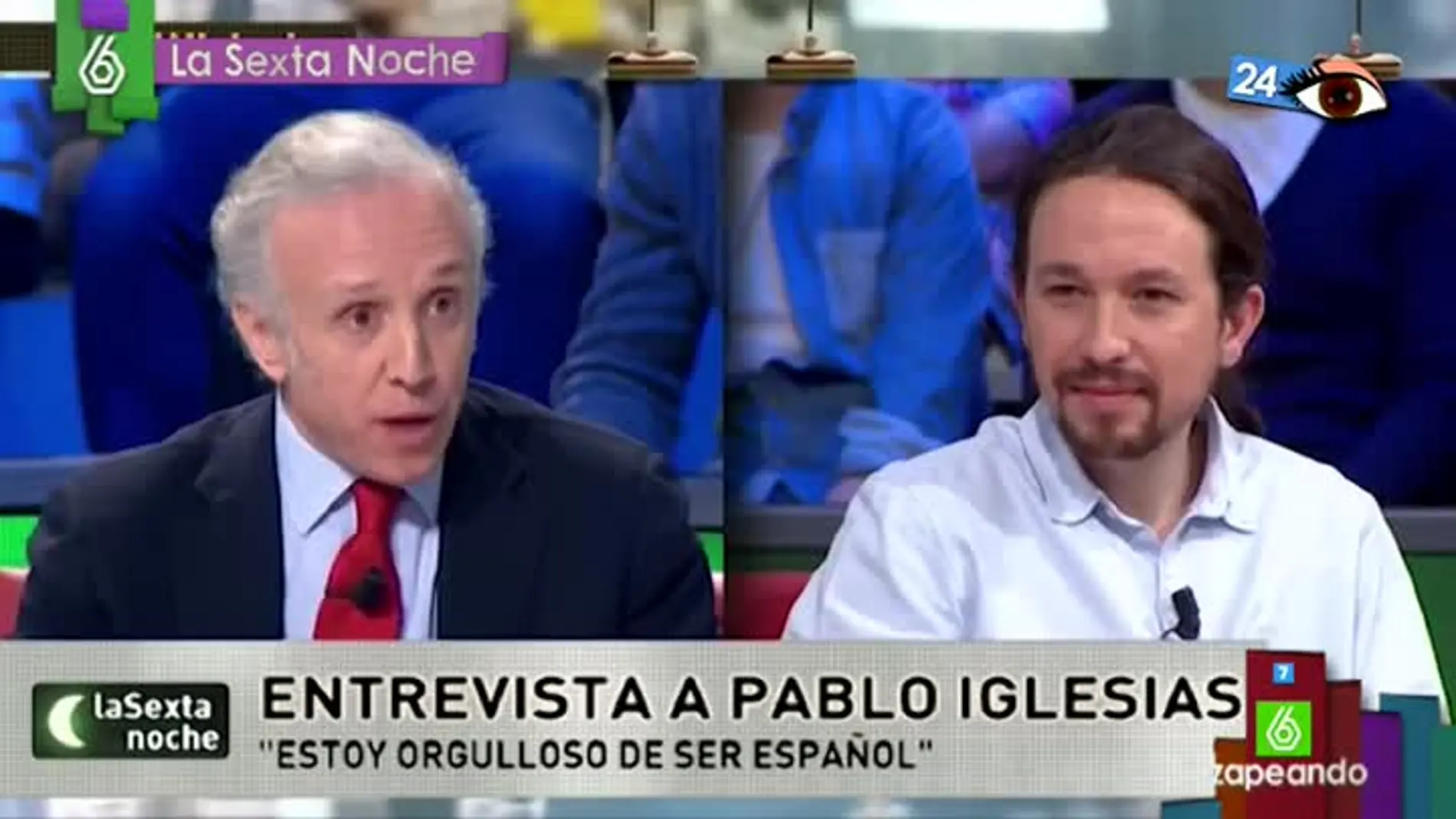 El pestañeo de Pablo Iglesias escuchando a Eduardo Inda
