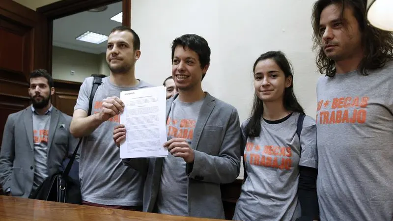Los diputados del grupo parlamentario de Podemos-En Comú-En Marea
