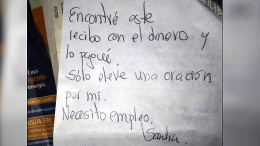 Mensaje de la mujer que encontr&oacute; el recibo y el dinero