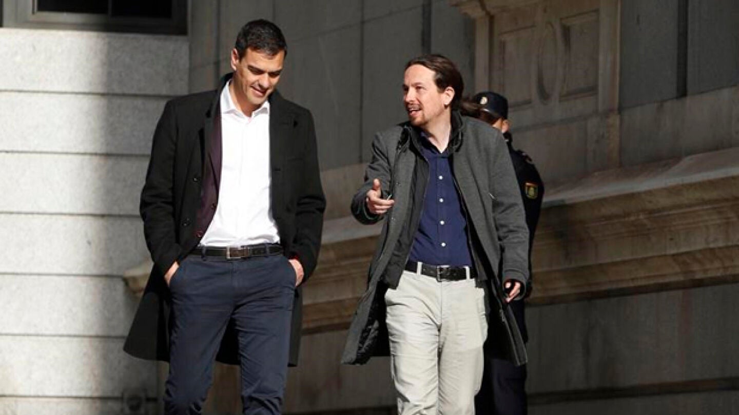 Pedro S&aacute;nchez y Pablo Iglesias llegan al Congreso