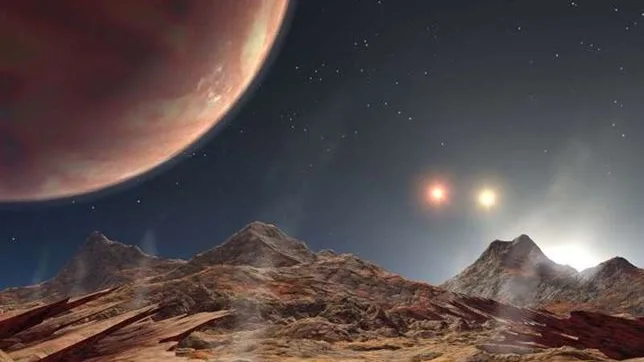 Simulación de un planeta con tres estrellas Simulación de un planeta con tres estrellas