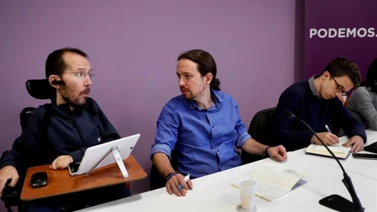 Echenique, Iglesias y Errejón durante el Consejo Ciudadano Echenique, Iglesias y Errejón durante el Consejo Ciudadano