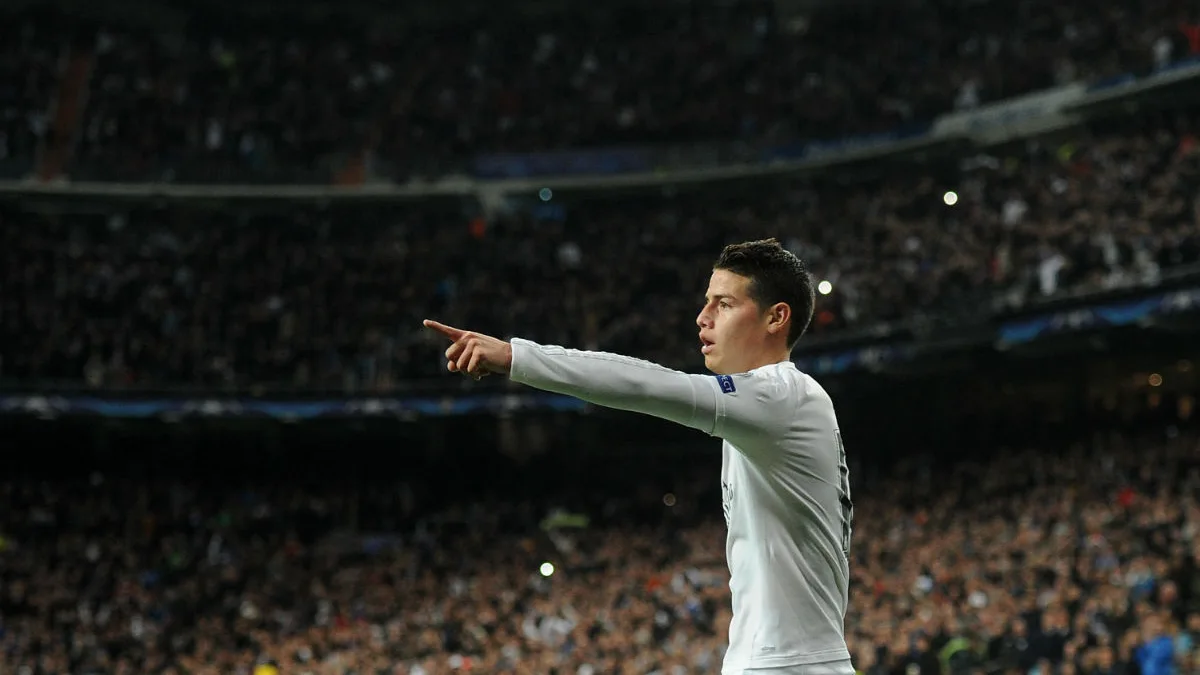 James Rodríguez celebra un gol con el Real Madrid