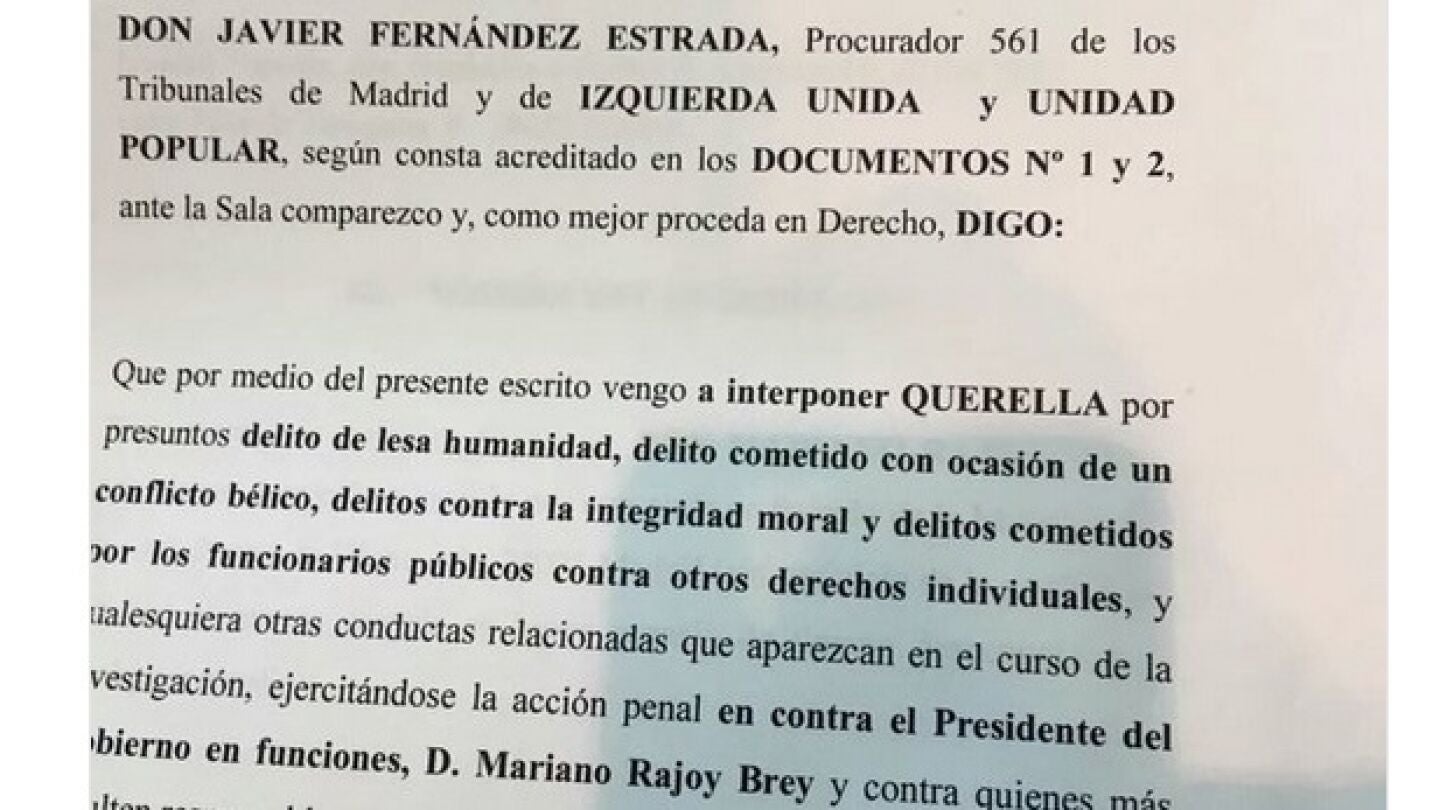 Querella de IU contra Mariano Rajoy