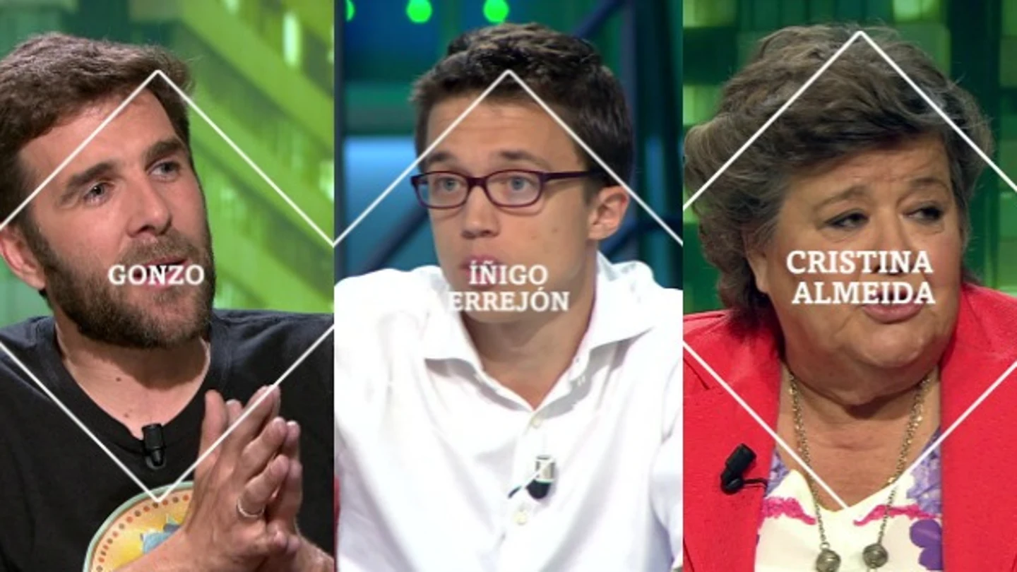 Gonzo, Íñigo Errejón y Cristina Almeida, en laSexta Noche Gonzo, Íñigo Errejón y Cristina Almeida, en laSexta Noche