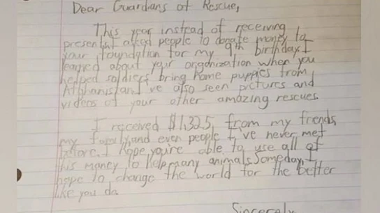 Imagen de la carta de Mateo a la organización de rescate animal Imagen de la carta de Mateo a la organización de rescate animal
