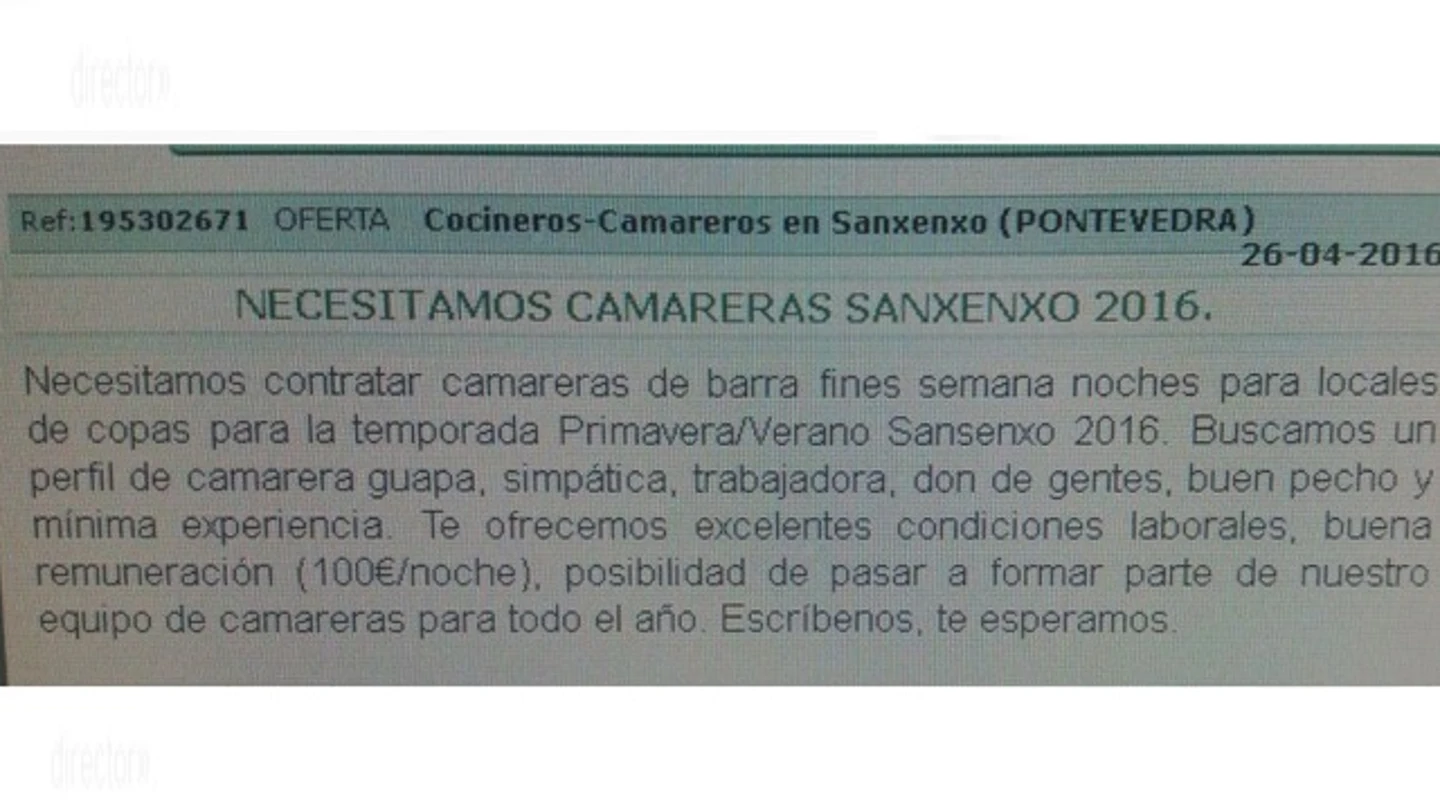 Captura del anuncio colgado en internet Captura del anuncio colgado en internet