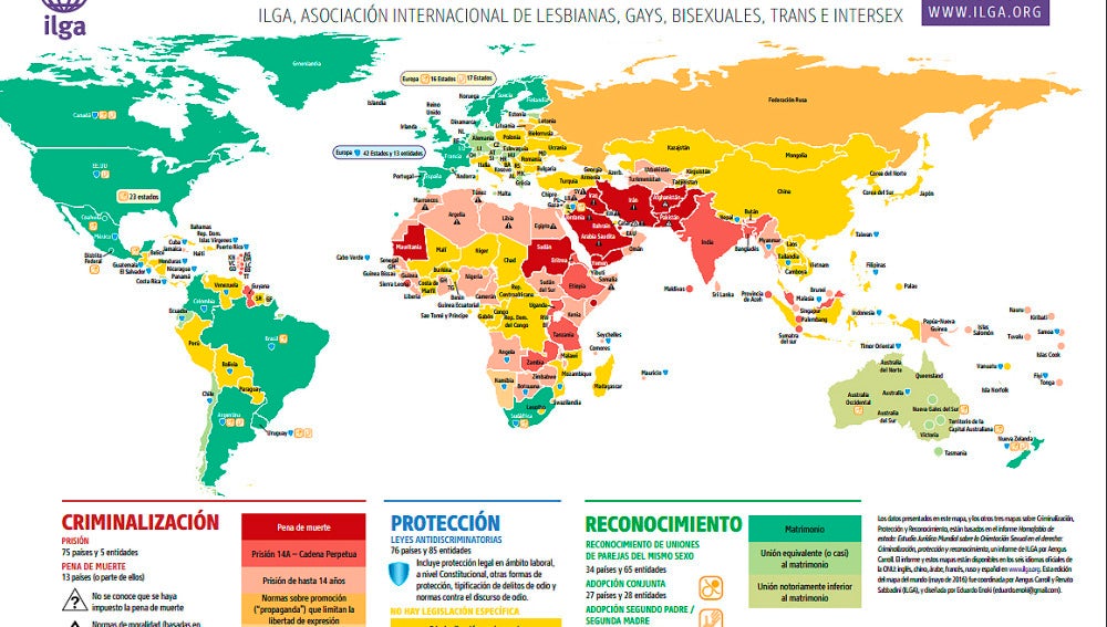 Mapa de los derechos homosexuales en el mundo