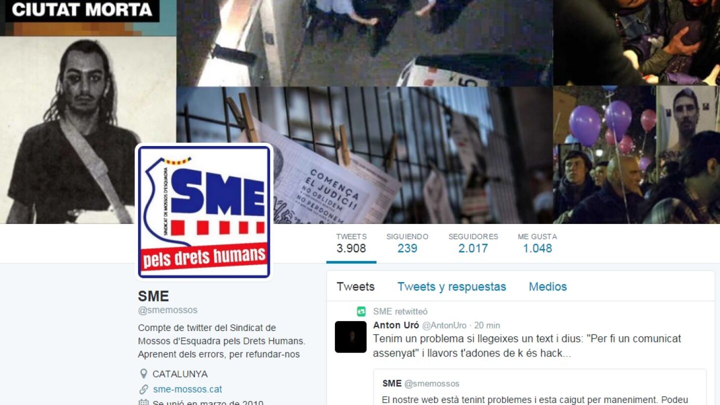 Twitter hackado del Sindicato Mossos d'Esquadra