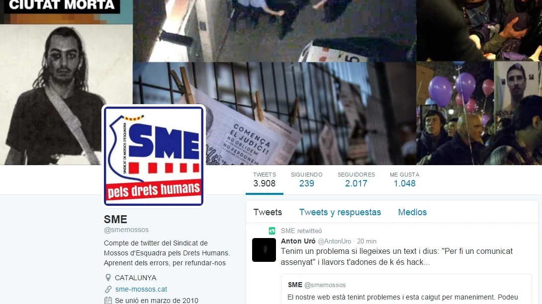 Twitter hackado del Sindicato Mossos d'Esquadra Twitter hackado del Sindicato Mossos d'Esquadra