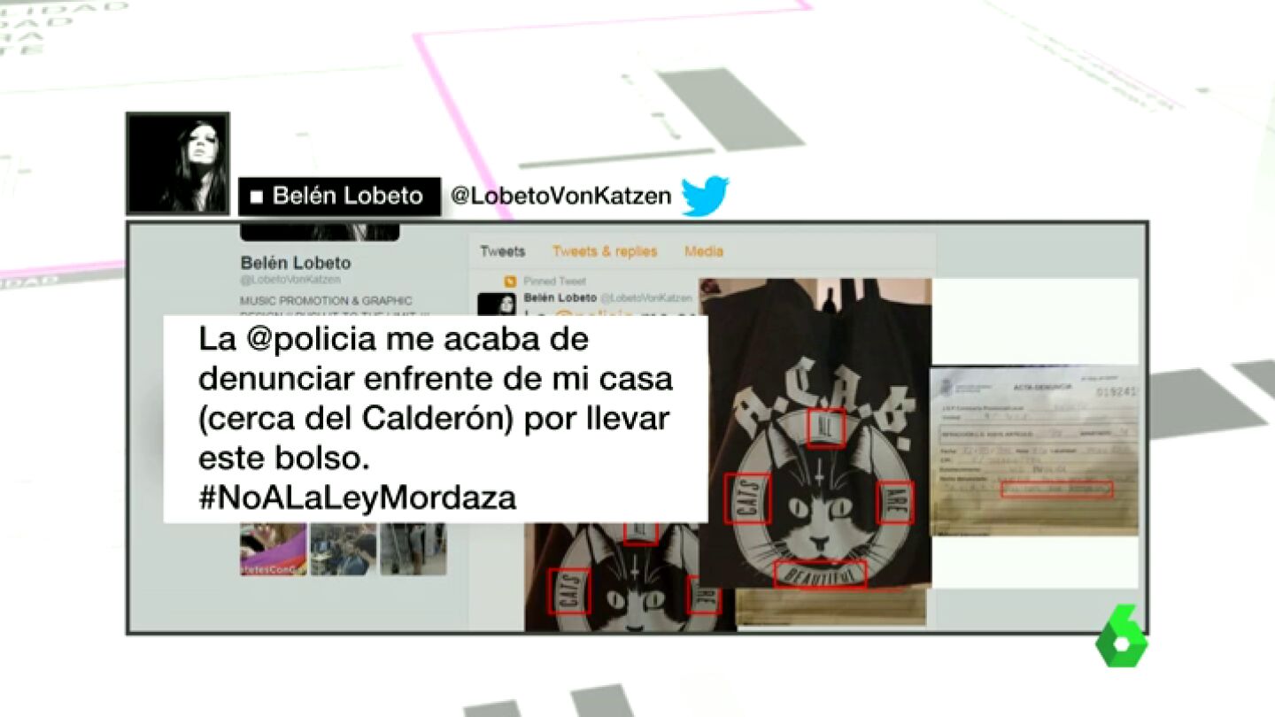 Frame 30.854399 de: Aplican la ley mordaza y multan a una joven por llevar un bolso de gatitos