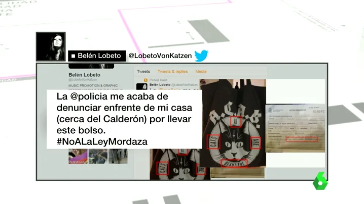 Frame 30.854399 de: Aplican la ley mordaza y multan a una joven por llevar un bolso de gatitos