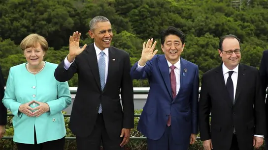 Angela Merkel, Obama, Abe y françois Hollande, durante un acto oficial Angela Merkel, Obama, Abe y françois Hollande, durante un acto oficial