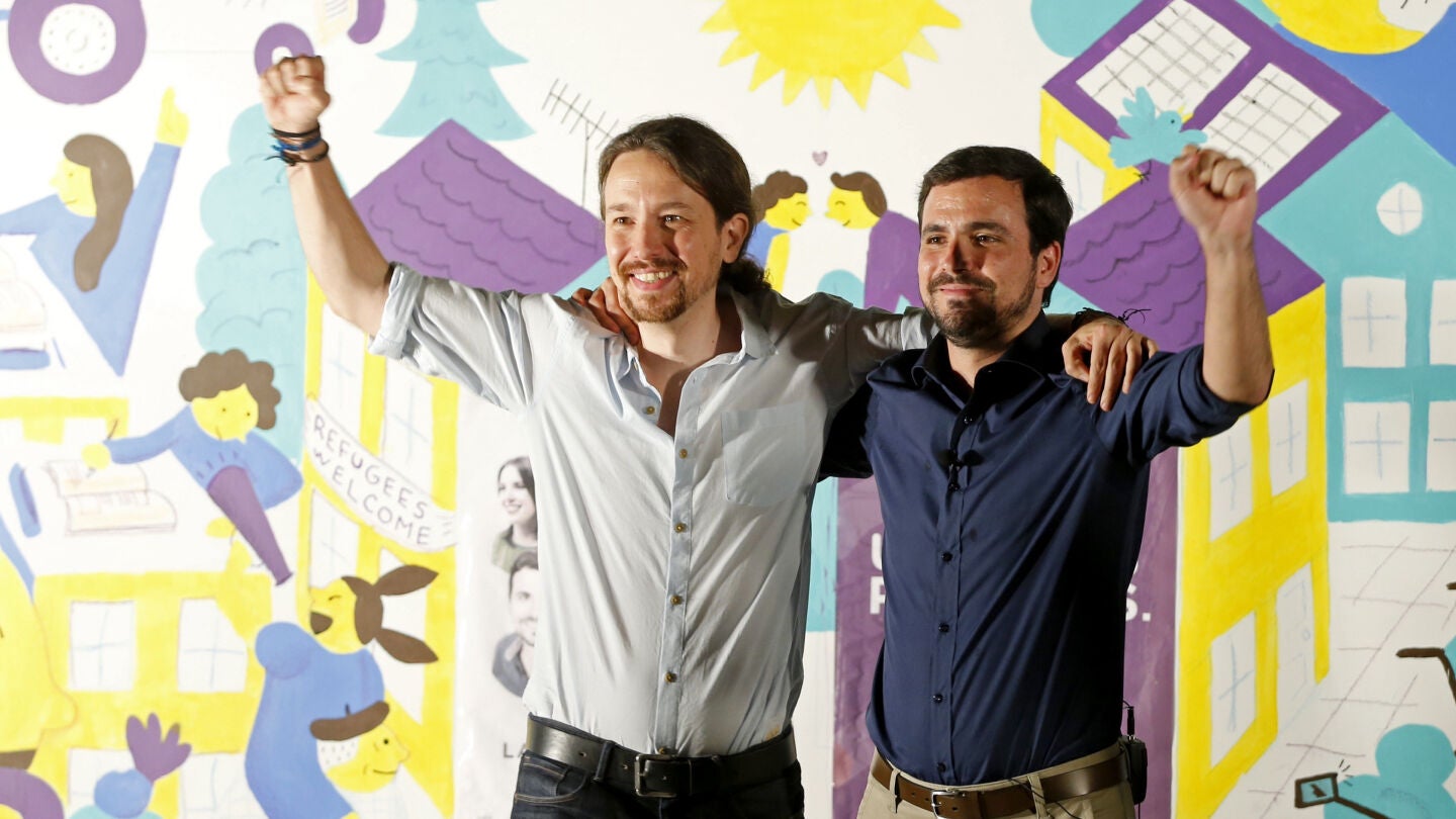 Pablo Iglesias y Alberto Garz&oacute;n, en el inicio de la campa&ntilde;a electoral