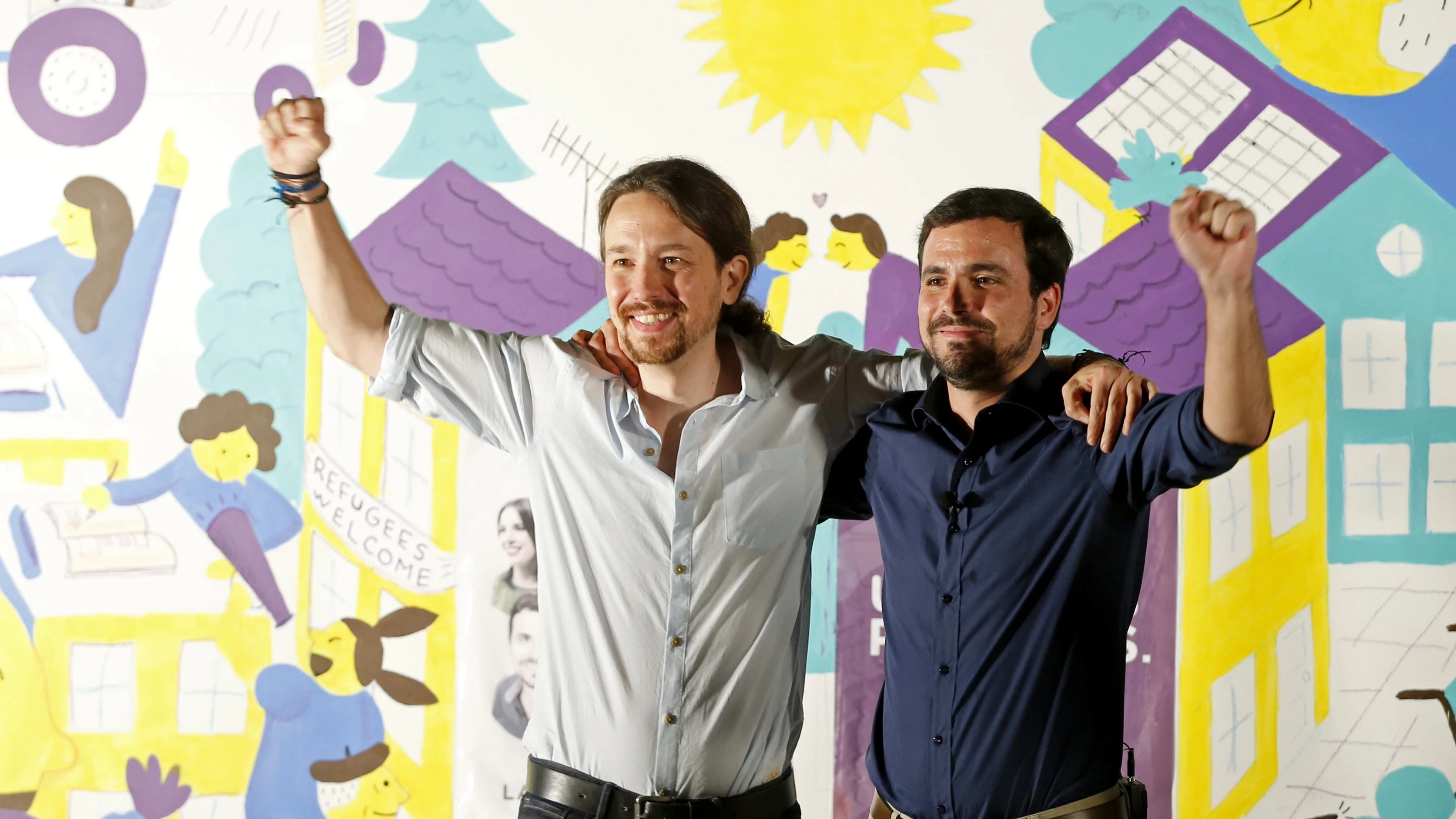 Pablo Iglesias y Alberto Garzón, en el inicio de la campaña electoral