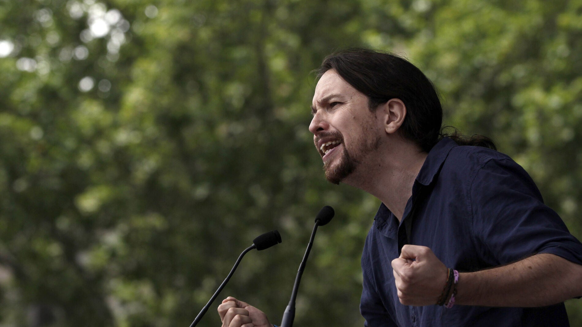 El candidato de Unidos Podemos, Pablo Iglesias, durante un mitin en Barcelona