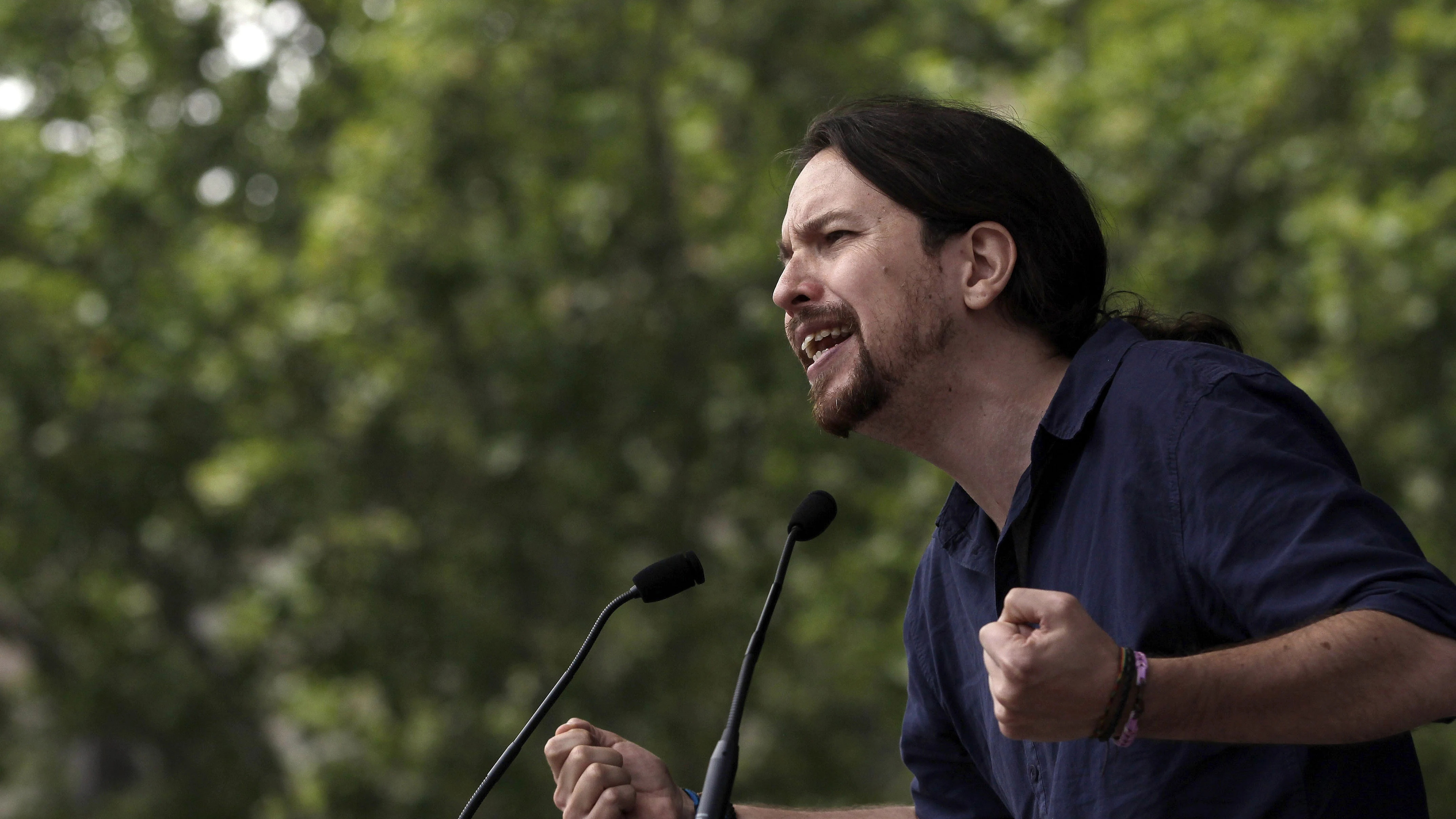 El candidato de Unidos Podemos, Pablo Iglesias, durante un mitin en Barcelona