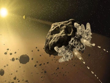 Representación artística de un asteroide transformado en un transbordador espacial giganteRepresentación artística de un asteroide transformado en un transbordador espacial gigante