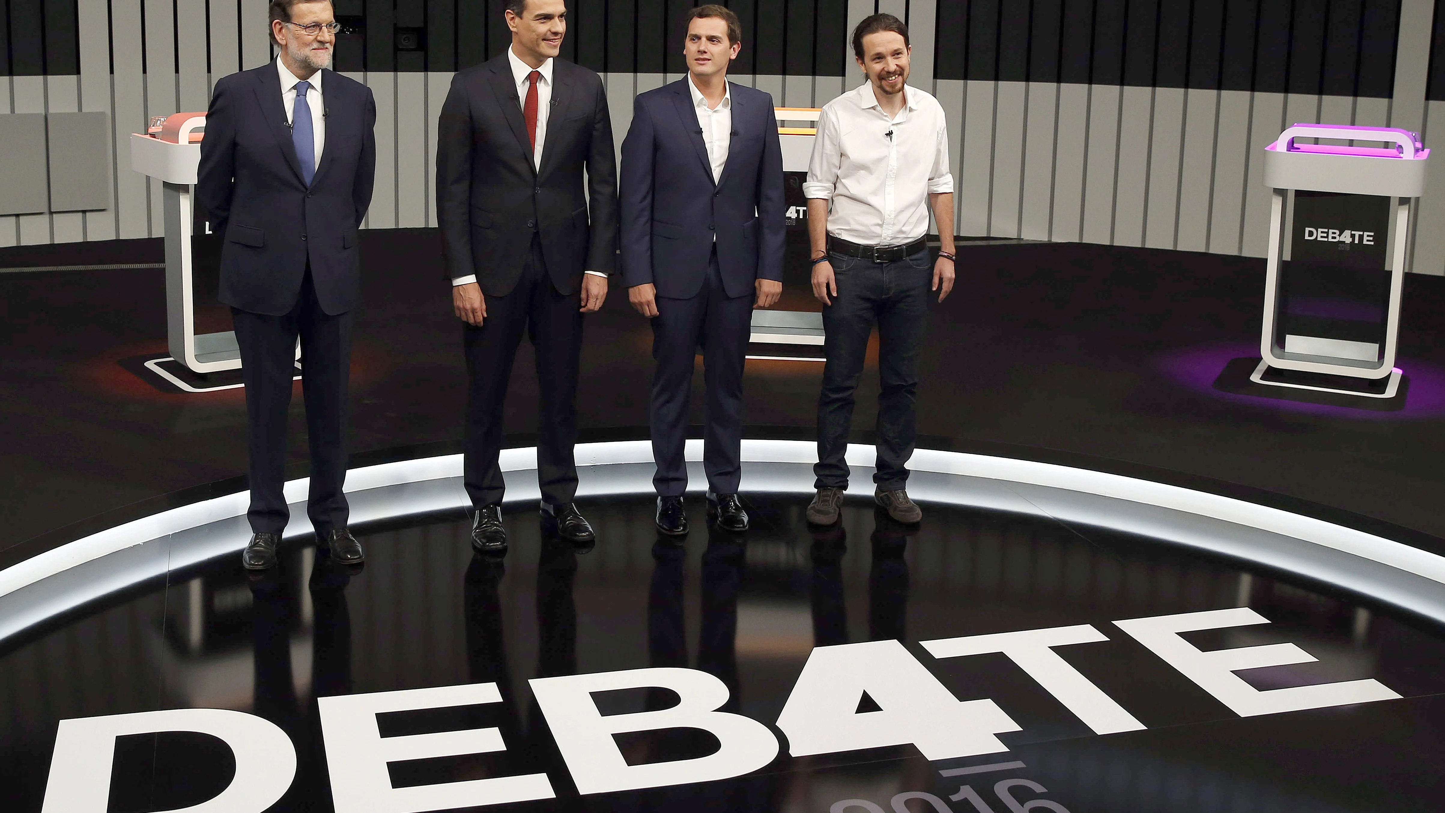 Mariano Rajoy, Pedro Sánchez, Albert Rivera y Pablo Iglesias, en el debate a cuatro