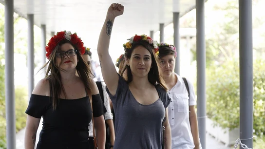 activistas de Femen, a su llegada al Juzgado de lo Penal activistas de Femen, a su llegada al Juzgado de lo Penal