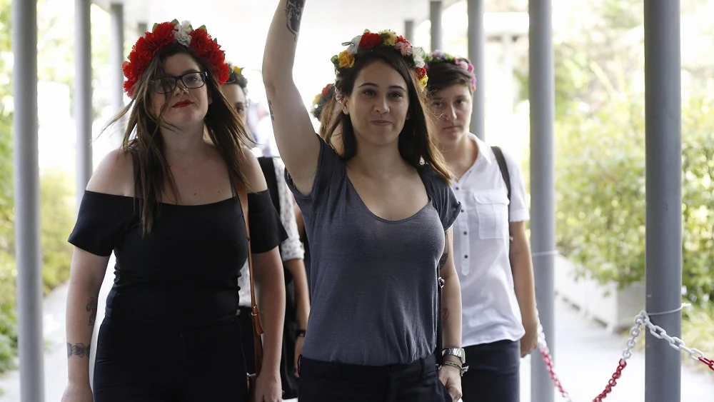 activistas de Femen, a su llegada al Juzgado de lo Penal activistas de Femen, a su llegada al Juzgado de lo Penal